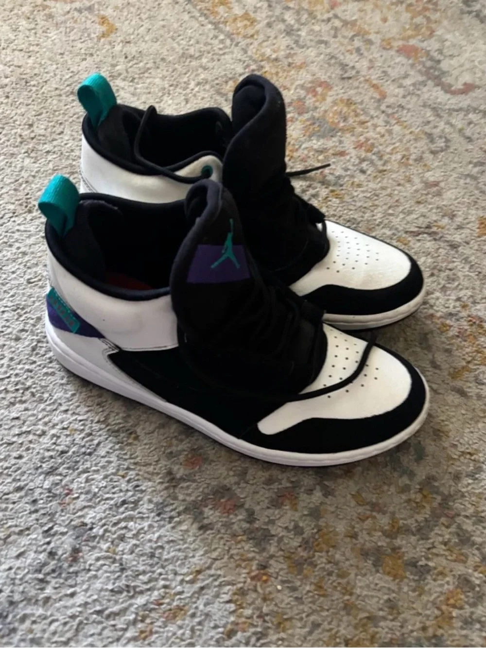 Jordan Kids Black, White & Teal Mid-Top Sneakers